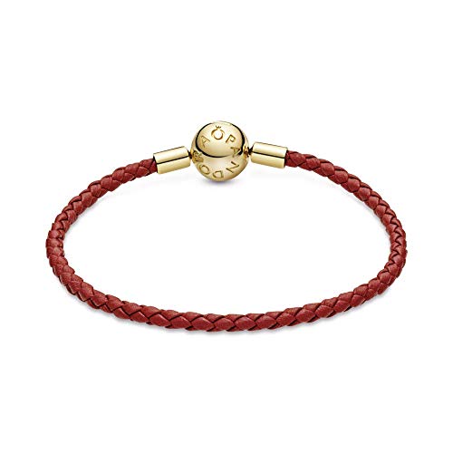 Pandora Jewelry Moments Red Woven Leather Bracelet For Women - Charm Bracelet With 18K Gold-Plated Shine Clasp - 6.9” #TOP30