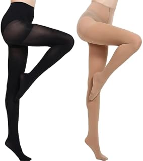 MANZI 2 Pairs 70 Denier Women's Tights Run Resistant Opaque Tights Control Top Panty Hose (Black+Suntan,M)
