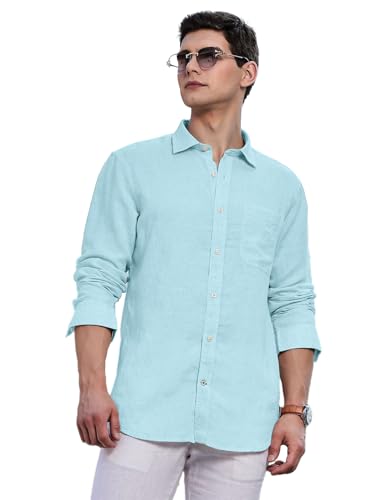 Image of Classic Black Linen Cotton Button-Down Shirt, Full Sleeves, Slim Fit, Casual Wear