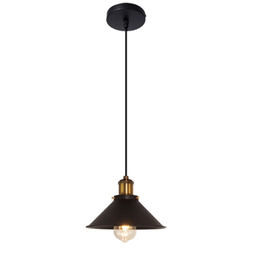 Lámpara colgante industrial negra elimina las sombras en el comedor con estilo rústico