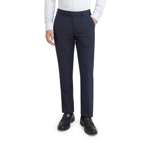 Image of Park Avenue Men's Regular Fit Mid Rise Checks Pattern Poly Viscose Blend Flat Front Formal Trouser