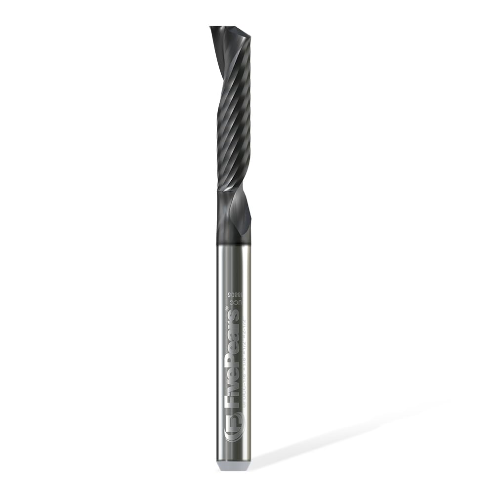 FivePears Up Cut Spiral Router Bit for CNC with Extreme Life Coated, 1/8" Cutting Diameter, 1/2" Cutting Length, 1/4 inch Shank Carbide End Mill for Wood Carving Engraving Grinding Grooving
