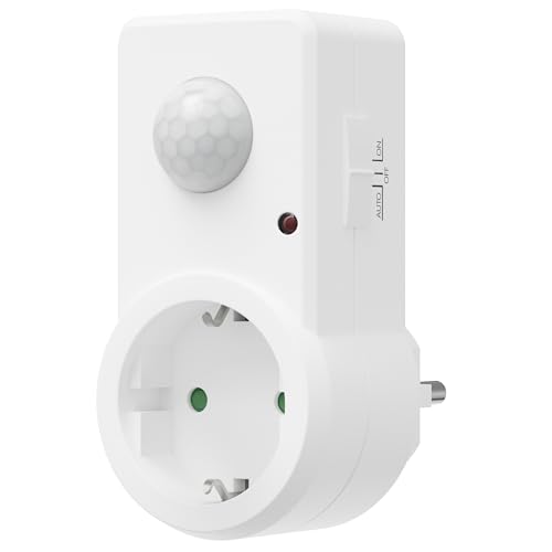 Oktaplex Sia Steckdose mit Bewegungsmelder 120° / 9 Meter Infrarot Bewegungssensor Zwischenstecker Innen PIR-Sensor weiß