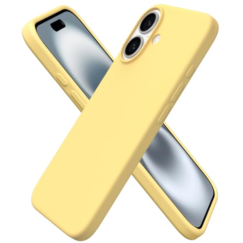 ORNARTO Cover per iPhone 16 6,1 Pollici, Custodia in Silicone Liquido per iPhone 16, Cover Morbida e Resistente con Fodera in Microfibra, Protezione Completa-Giallo