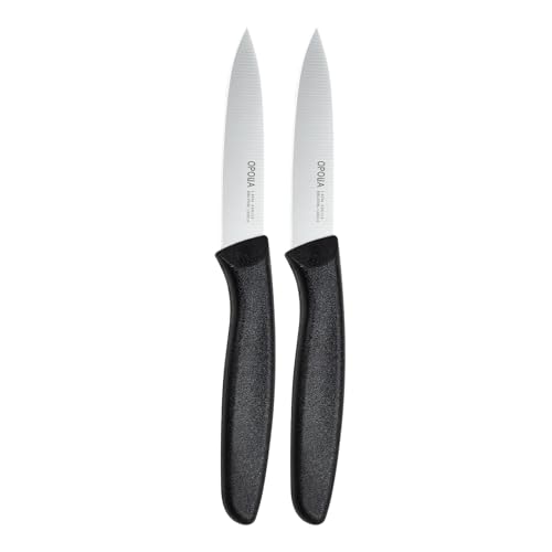 OPOLIA Paring Knife Fruit Knife Set (Pack of 2) Stainless Steel Extra Sharp Blades Sturdy Plastic Handle Knife for Cutting Fruit and Vegetables Black.