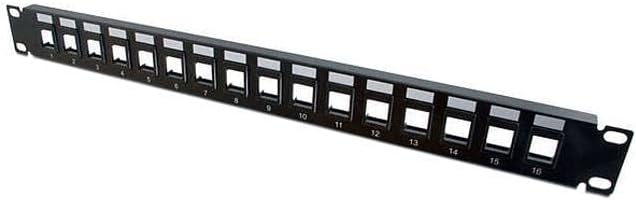 C2G Legrand 16 Port Patch Panel, Ethernet Keystone Panel with Blank 1U Keystone, Keystones for Ethernet Cables Work with Snap-in Jack, Including Cat6, Black, 1 Count, C2G 03858