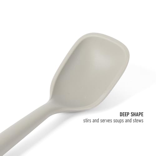 Image of Calphalon Edge Silicone Spoon, Silicone Cooking Spoon with Reinforced Core, Flexible Heat-Resistant Nonstick-Safe Kitchen Spoon for Stirring, Mixing & Serving, Taupe