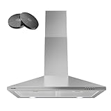 Hermitlux Range Hood 30 inch, Stainless Steel Wall Mount Vent Hoods for Kitchen with Charcoal Filter, Ducted/Ductless Convertible, 3 Speed Exhaust Fan, LED Light, Button Control