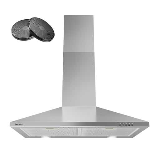 Hermitlux Range Hood 30 inch, Stainless Steel Wall Mount Vent Hoods for Kitchen with Charcoal Filter, Ducted/Ductless Convertible, 3 Speed Exhaust Fan, LED Light, Button Control by Hermitlux - Used condition - US$91.88