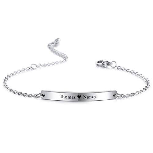VIBOOS Personalisierte Armband Gravur Namen Für Frauen Mädchen Edelstahl verstellbare Knöchel Link Brautjungfer Geschenke Best Friend Armbänder (Silber Farbe) Cover