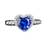 Homxi Anillos Alianza Oro Blanco 14K Mujer, Corazón con Zafiro Creado de 2,55 ct y Moissanite de 0,35 ct, Anillos Plata Azul Alianza Mujer, Tamaño 20(60mm)
