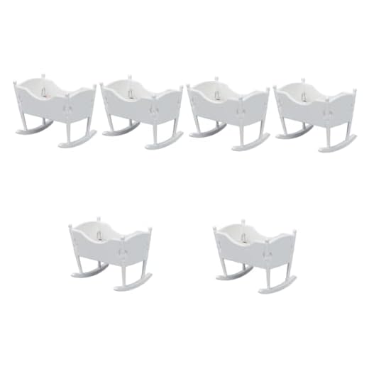 ibasenice 6 Piezas Minicuna Cuna De Madera para Muñecas 1 12 Muebles De Madera Pequeña Decoración De La Habitación Modelo De Muebles De Madera De Hadas 1 12 Cuna Niño Cama Blanca Bebé Blanco