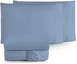 Jogo de Lençol 3 Peças Ponto Palito Percal 180 Fios Algodão Liso Vários Tamanhos (Azul, Viúvo 03 Pç)