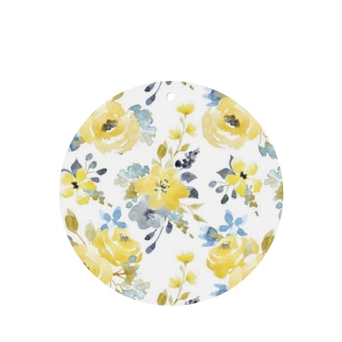 吊り下げ式車用芳香剤カード 2枚パック - 長持ちする吊り下げ式アロマセラピーカード (ラベンダーの香り) 車、自宅の寝室、ワードローブ、靴箱などに最適。ユニセックス (花柄の水彩画、明るい夏の柄、黄色と青の抽象的な花)