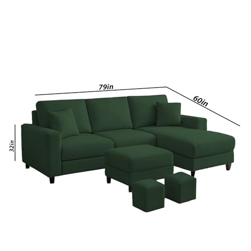 Image of Casaliving Rolando Seater L Shape Sofa Set for Living Room Left Side (Green, 4 Seater with Ottomon - RHS)