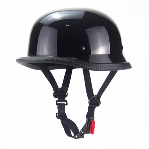 Woljay Mezzo casco da moto vintage stile tedesco casque moto Retro Cruiser Scooter caschi per uomini adulti donne Approvato DOT (L,Vetro nero)