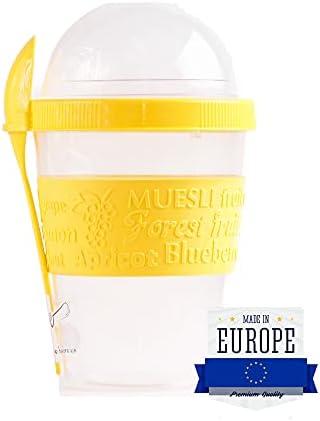 the mask el turko Buybox 20 oz Clear Plastic Parfait Cups with Insert & Dome Lids spoons, Portion Cups, Reusable Snack, Yogurt Cereal Container, Oatmeal Containers Lids, YELLOW