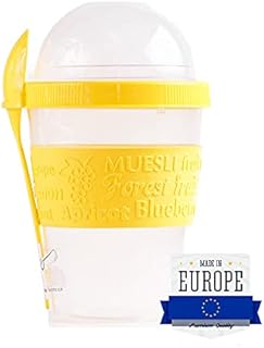 the mask el turko Buybox 20 oz Clear Plastic Parfait Cups with Insert & Dome Lids spoons, Portion Cups, Reusable Snack, Yogurt Cereal Container, Oatmeal Containers Lids, YELLOW