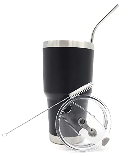 Culinger 30Oz Tumbler, Stainless Steel Vacuum Insulated Iced Soda,Water,Coffee Cup, Double Wall Powder Coated Spill-Proof Travel Mug With Lid,Curved Straw And Cleaning Brush #TOP24