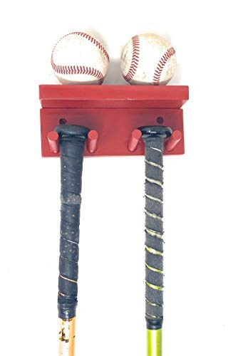 Support mural pour batte de baseball - Rouge - 3 chauves-souris - 2 balles