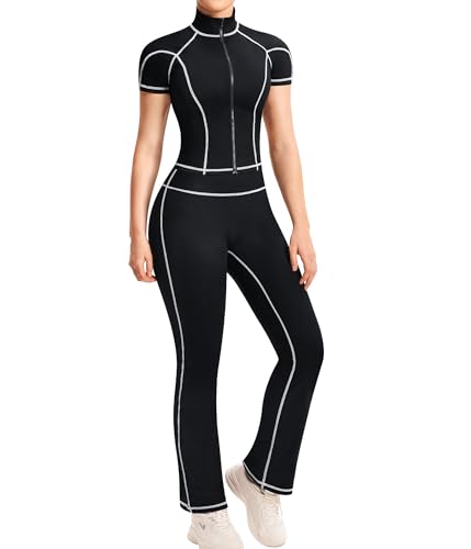 Gotoly Conjunto completo de dos piezas para gimnasio, correr, ejercicio, entrenamiento, yoga, conjunto de ropa deportiva para mujer, Negro, XXL