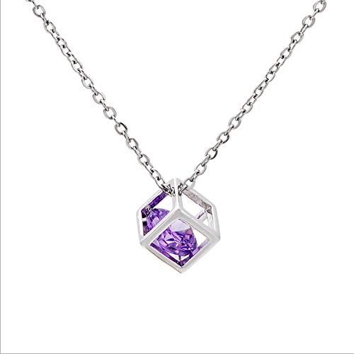 Decoraciones de verano Collar De Mujer Colgante De Plata Esterlina Con Rhombus Cube 925 Y Cristal Violeta Morado. Cadena De Circonio Cúbico. Regalos Para Mujeres Con Elegante Caja De Regalo Cumpleaños