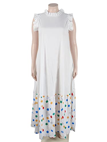 Famnbro Plus Size Maxi Dress For Women Summer Ruffles Sleeveless Patchwork Polka Dots African Dresses #TOP2