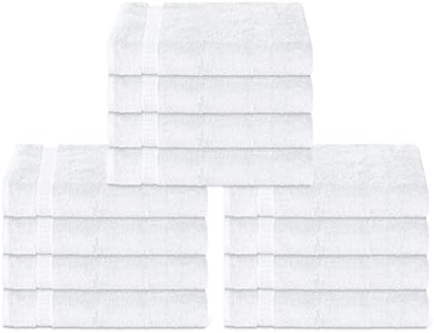 Panzy 12 or 24 Cotton Washcloths Set - 30 x 30 cm, White - 100% Ring Spun Cotton, Premium Quality Flannel Face Cloths, Highly Absorbent and Soft Feel Fingertip Towels (Black, 12)