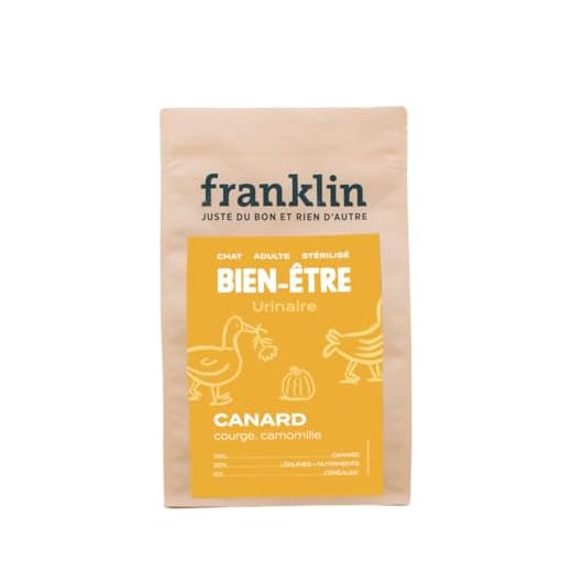 Franklin – Croquetas de gato esterilizado – 3 kg – Urinario Gato – Sin Cereales – Mono-proteína – Pato, calabaza, manzanilla