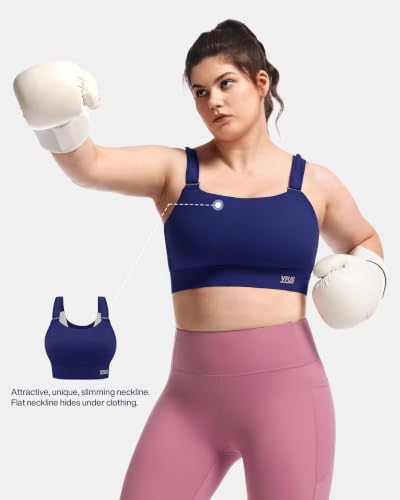Image of Women's Sports Bra Wirefree Adjustable Medium-High Support Everyday Wear for Large Bust Plus Size with Removable Pads