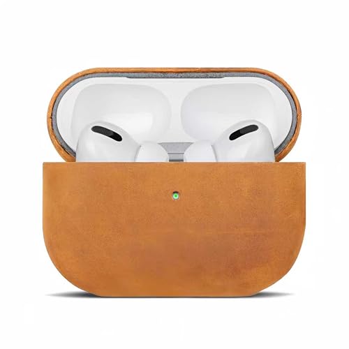 LITOCARY Crazy Horse Leather Case For AirPods Pro2 ���U�[�P�[�X ��2����p�yUSB-C�P�[�X�Ή��z�{�v������ �ϏՌ� �[�d�֗� �ی� LED���C�g�� ??���E�\�ȃX�g���b�v (���C�g�u���E��)