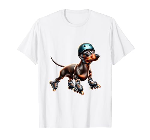 Dackel Jagdhund mit Hunde Inliner skaten Hund T-Shirt