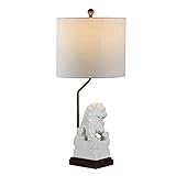 JONATHAN Y JYL4038A Guardian Lion 27.5' Ceramic Classic Modern LED Table Lamp Midcentury Traditional Bedside Desk Nightstand Lamp for Bedroom Living Room Office College Bookcase, White