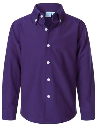 VATPAVE Boys Dress Shirts Long Sleeve Button Down Shirts Formal Uniform Solid Oxford Shirt 12 Dark Purple