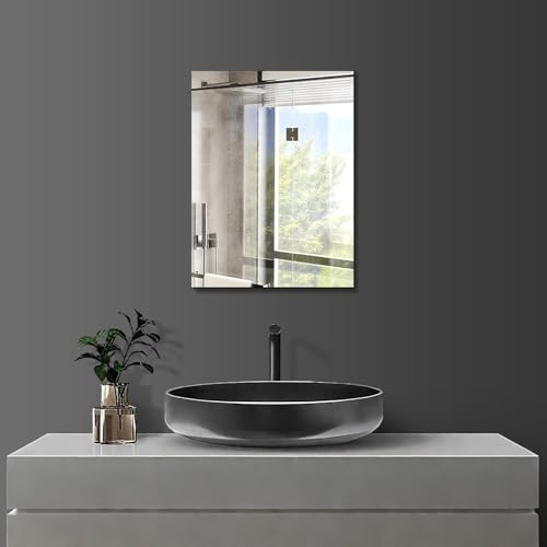 DYLISEA Self Adhesive Wall Mirror HD Glass 30x40cm Frameless Bathroom Mirror with No Drill Decorative Small Rectangle Wall Mirrors for Bathroom Hallway Bedroom Living Room