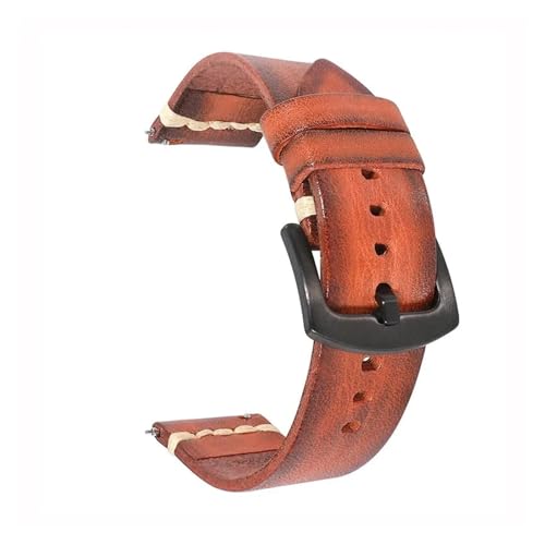 [KRFGKHAUR] 18mm 20mm 22mm 24mm Quick Release Vintage Cowhide Leather Watch Strap Black Buckle Waterproof Band Accessories(Yello