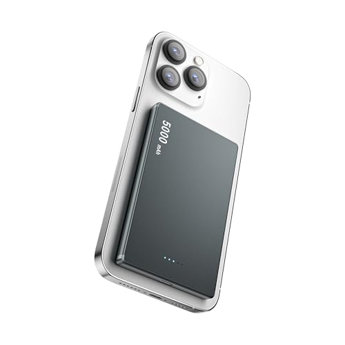 Magnetic Wireless Power Bank 5000mAh, Ultra-Slim Portable Charger with 20W USB-C Fast Charging, External Battery Pack for Phone 16/15/14/13/12 Series – Compatible with Huawei, Samsung (Dark grey)