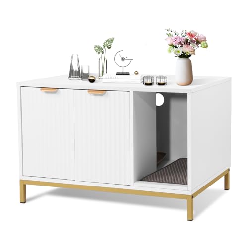 QuicMiou Caixa de areia para gatos, móveis de caixa de areia oculta com pernas de metal, mesa latera