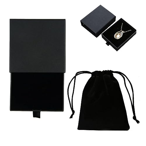 Jewelry Gift Box with Velvet Bag Drawers JewelleryCase with Portable Travel Lidded SquarePortable Jewellery Box Portable Square Pendent Storage for Necklace Bracelet Earring-Black/8.9x8.9x1.5cm
