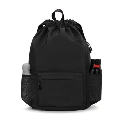 Valleycomfy Waterproof Drawstring Gym Backpack Bag for Men & Women,Sports Gym Bag with Side Pocket Black by Valleycomfy - Image 2