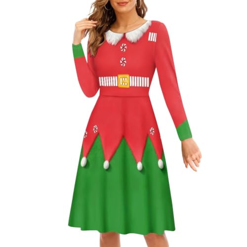 Xsehusvy Women's Christmas Long Sleeve Midi Dress