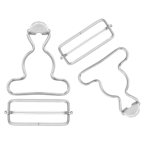 2Pairs Overall Buckles Replacement Metal No Sew-Overall Clasp Replacement Adjustable Dungaree Suspender Clips with Rectangle Buckle Silver-Overall Hooks Overall Buckles for Jeans Straps Hardware