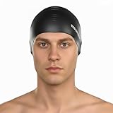 Dizokizo Silicone Swim Cap for Women and Men, Glossy Non-Slip Swimming Caps for Long and Short Hair, Durable Waterproof 3D Ergonomic Design Swim Hats for Adults, Keep Hair Dry (Black)