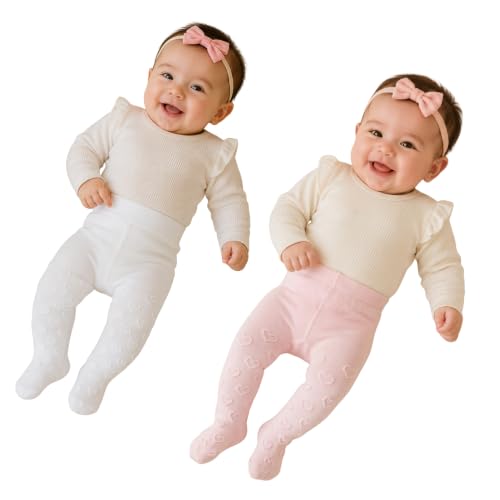 Image of THE LITTLE LOOKERS Baby Tights Thick Toddler Baby Girl Seamless Knit Leggings Thick Solid Cotton Stockings Footed Pants Pantyhose for Years Baby