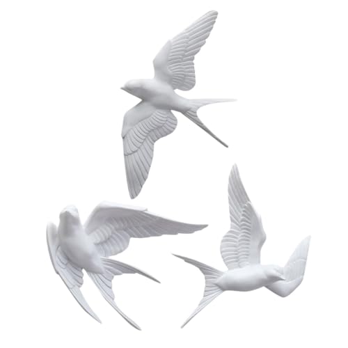 Hirondelles murales lot de 3 oiseaux decoratifs resine blanche
