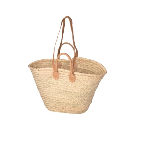 Adam Schmidt | Umhängetasche IBIZA mit Lederschulterriemen und Ledergriffen | ca. 53 x 26 cm - Füllhöhe ca. 33 cm | Palmblatt | ideal für Strand, Badesee oder Einkaufen