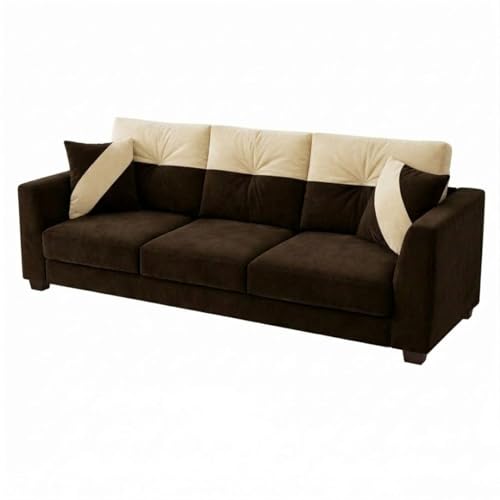Image of Revola Plush Comfort Sofa | 3 Seater | Luxury Velvet Suede Fabric | Modern Living Room Sofa | Dark Brown - Cream