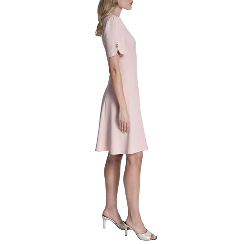 Image of DKNY Women's Button Short Sleeve Fit and Flare Dress
