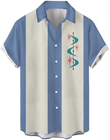 Mens Bowling Shirt Short Sleeve Button Down Shirts Vintage Summer Camp Button Up Top