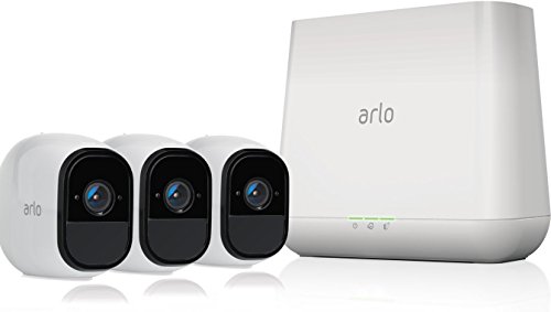 Arlo Pro by NETGEAR Security System with Siren â€“ 3 Rechargeable Wire-Free HD Cameras with Audio, Indoor/Outdoor, Night Vision (VMS4330) (Renewed)